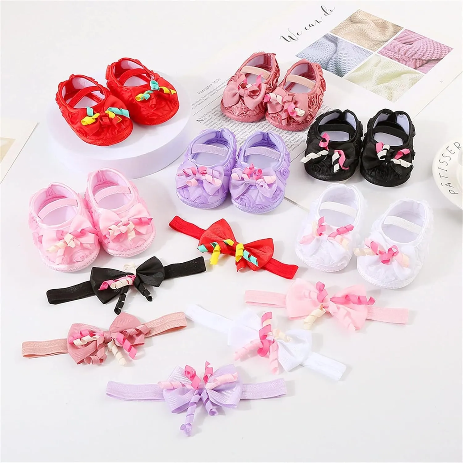 Baby Shoes with Hair Band Fashion Soft Soled Toddler Shoes Versatile Dress Flower Princess Shoes Baby Shoes Size 3 (Black, 4 Infant)