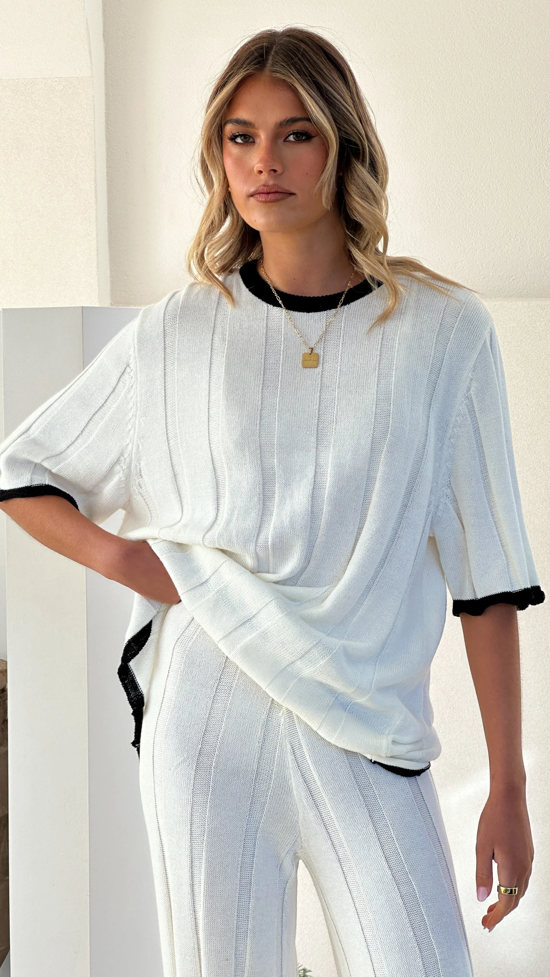 Bayu Knit Pants - White/Black