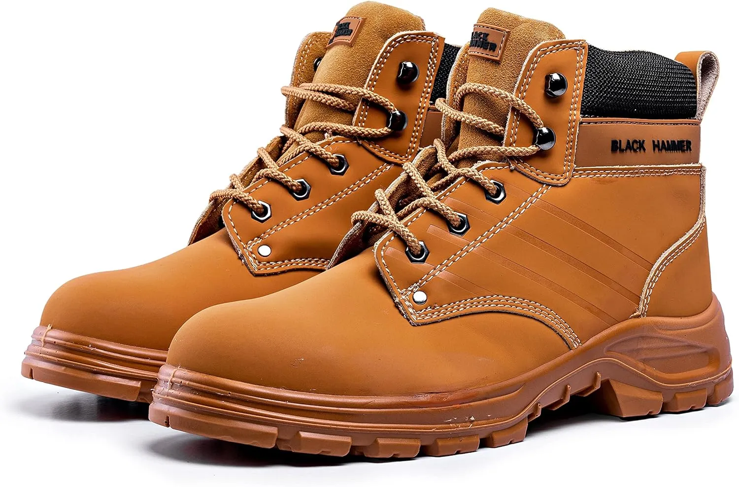 Black Hammer Mens Leather Safety Boots Steel Toe Cap Work Shoes S3 SRC Ankle Leather Brown Tan 5007