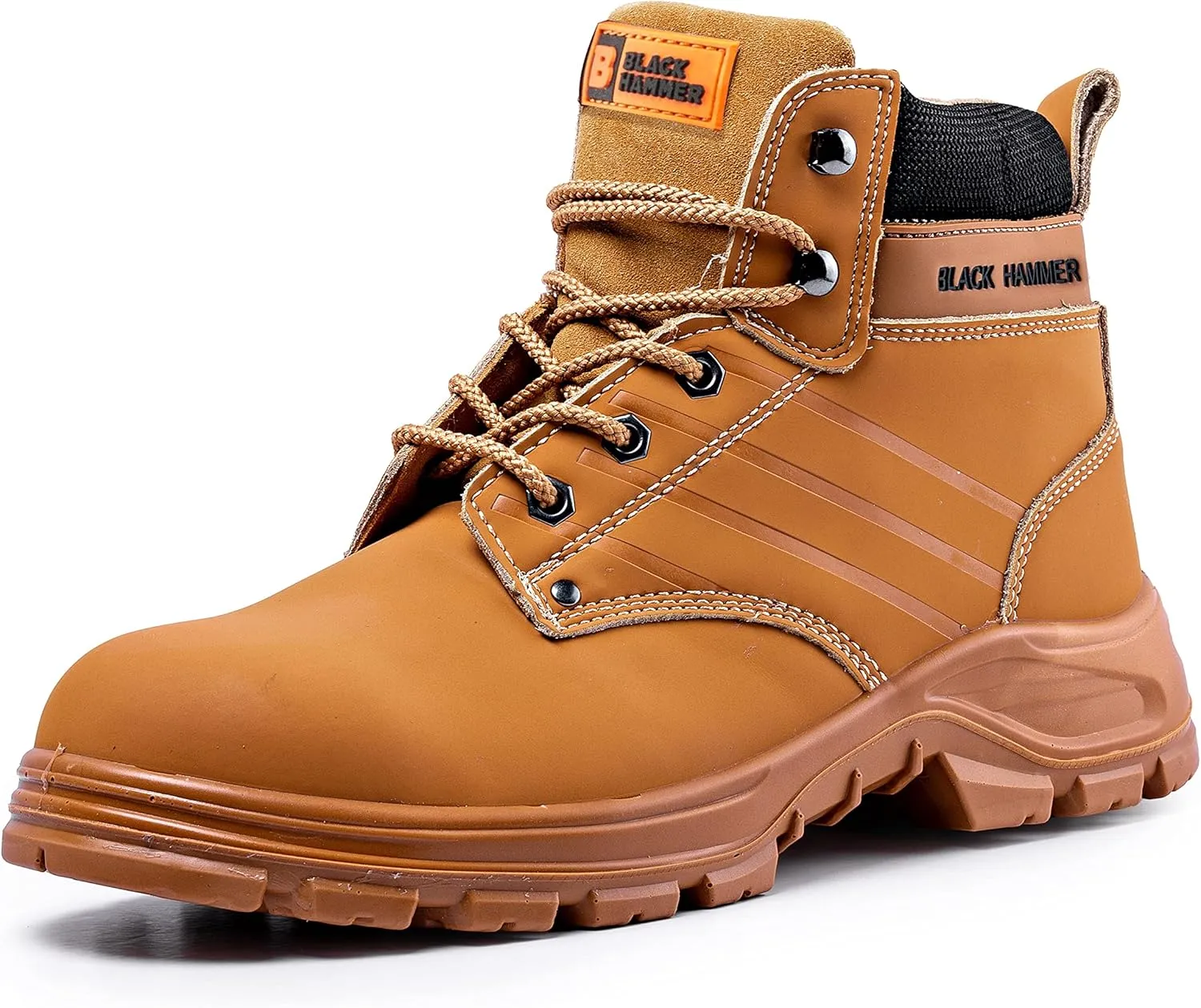 Black Hammer Mens Leather Safety Boots Steel Toe Cap Work Shoes S3 SRC Ankle Leather Brown Tan 5007