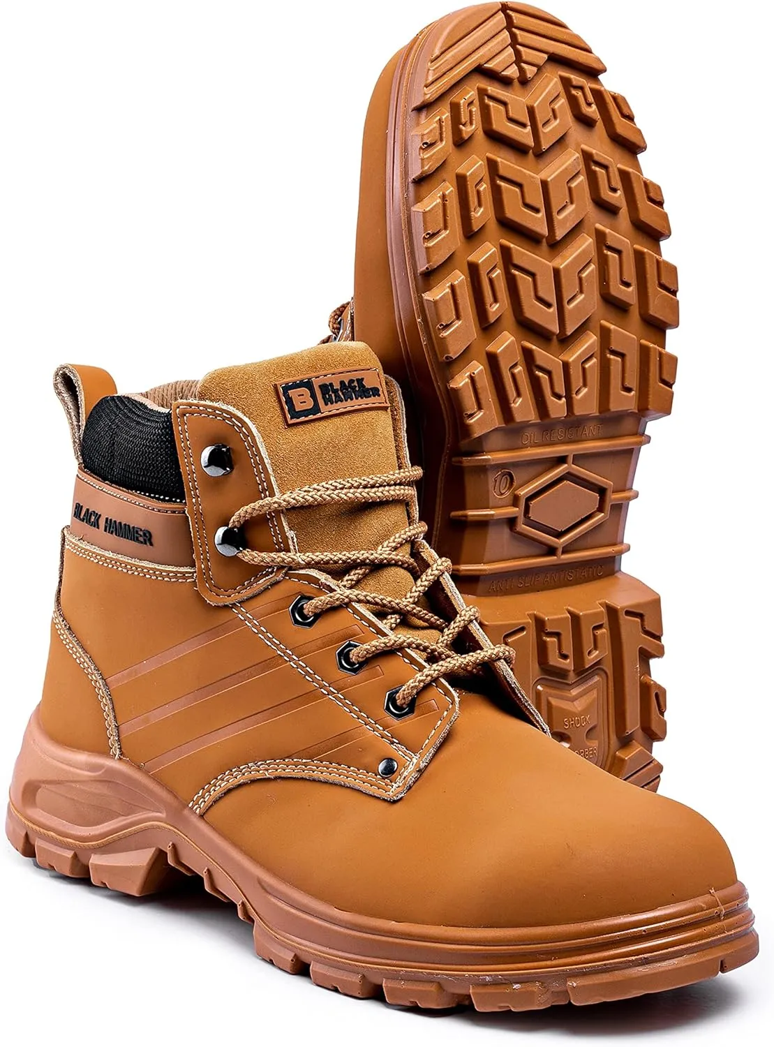 Black Hammer Mens Leather Safety Boots Steel Toe Cap Work Shoes S3 SRC Ankle Leather Brown Tan 5007