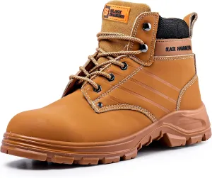 Black Hammer Mens Leather Safety Boots Steel Toe Cap Work Shoes S3 SRC Ankle Leather Brown Tan 5007