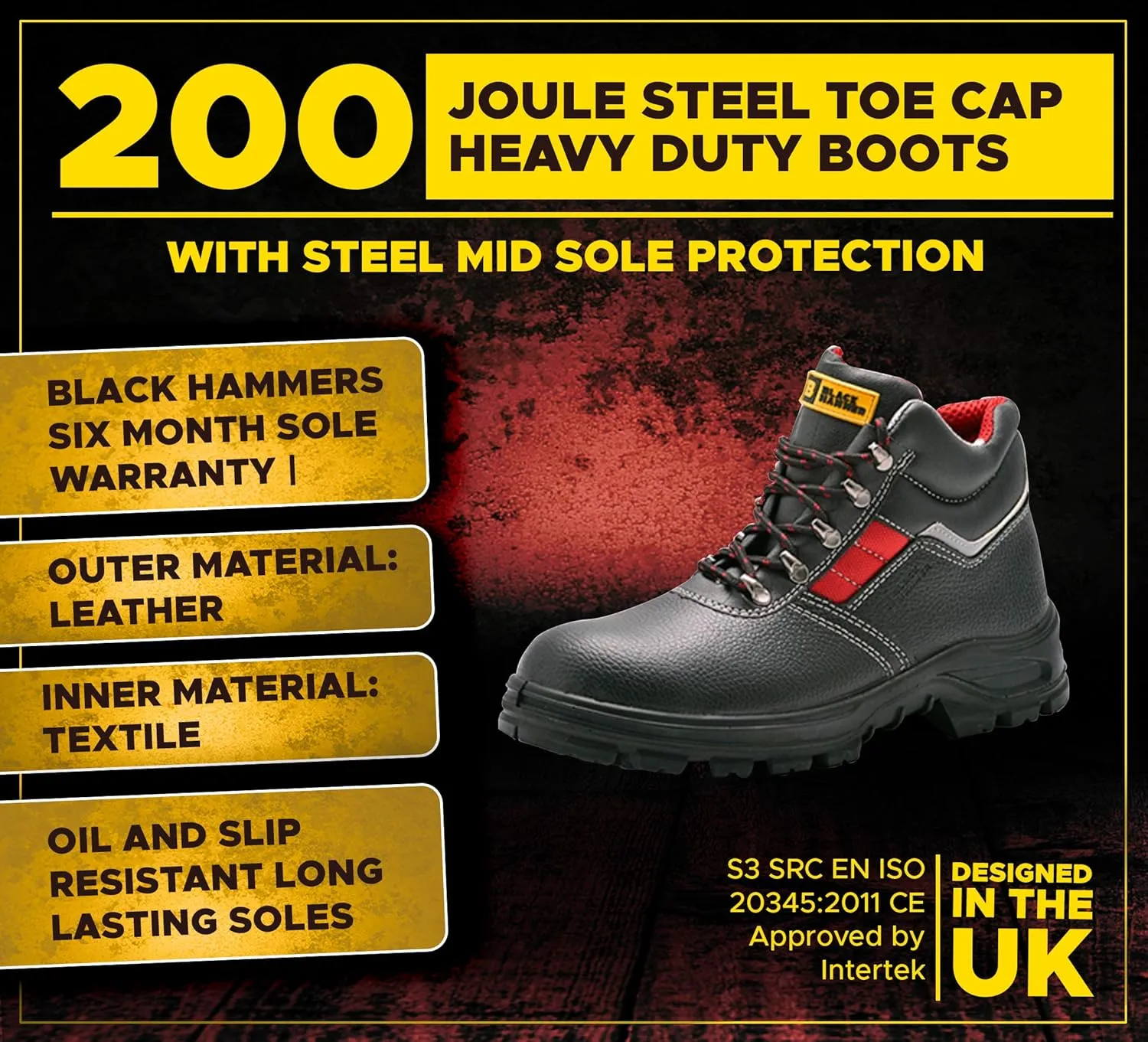 Black Hammer Mens Safety Boots Steel Toe Cap S3 SRC Work Shoes Ankle Leather 5993