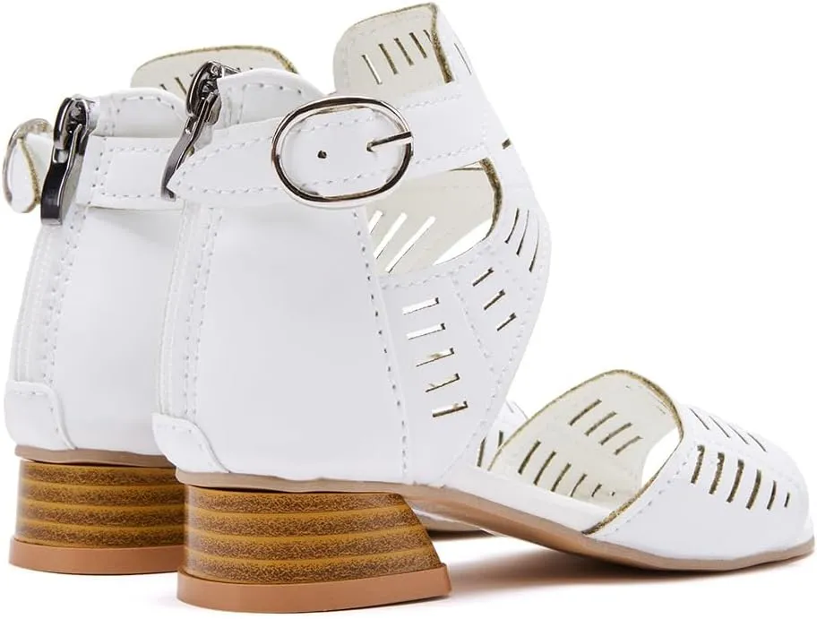BMCiTYBM Girls Sandals Low Heels Flower Wedding Shoes Dress Pump Ankle Strap Open Toe Toddler Little Big Kids