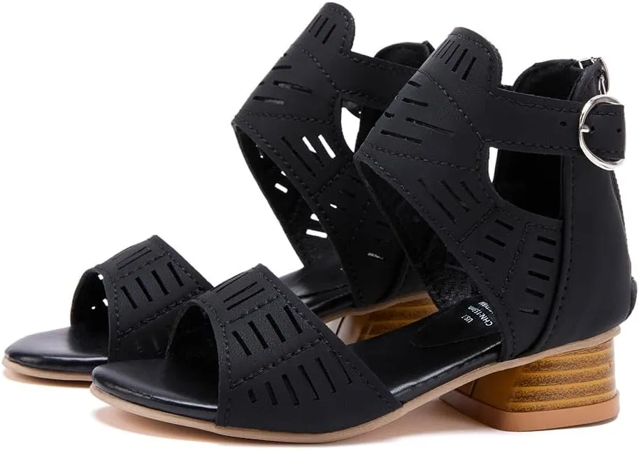 BMCiTYBM Girls Sandals Low Heels Flower Wedding Shoes Dress Pump Ankle Strap Open Toe Toddler Little Big Kids