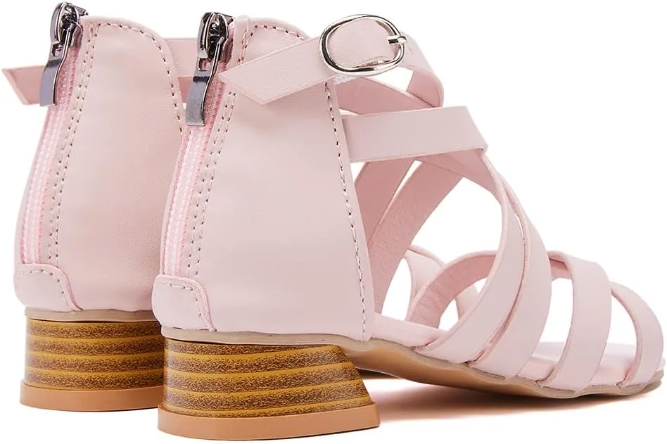 BMCiTYBM Girls Sandals Low Heels Flower Wedding Shoes Dress Pump Ankle Strap Open Toe Toddler Little Big Kids