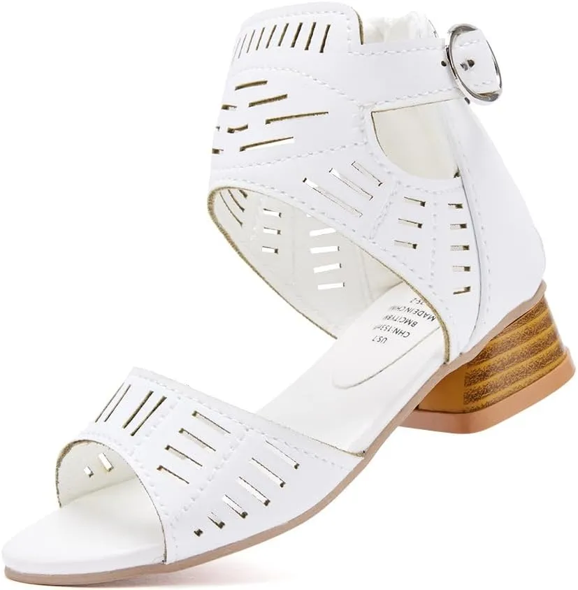BMCiTYBM Girls Sandals Low Heels Flower Wedding Shoes Dress Pump Ankle Strap Open Toe Toddler Little Big Kids