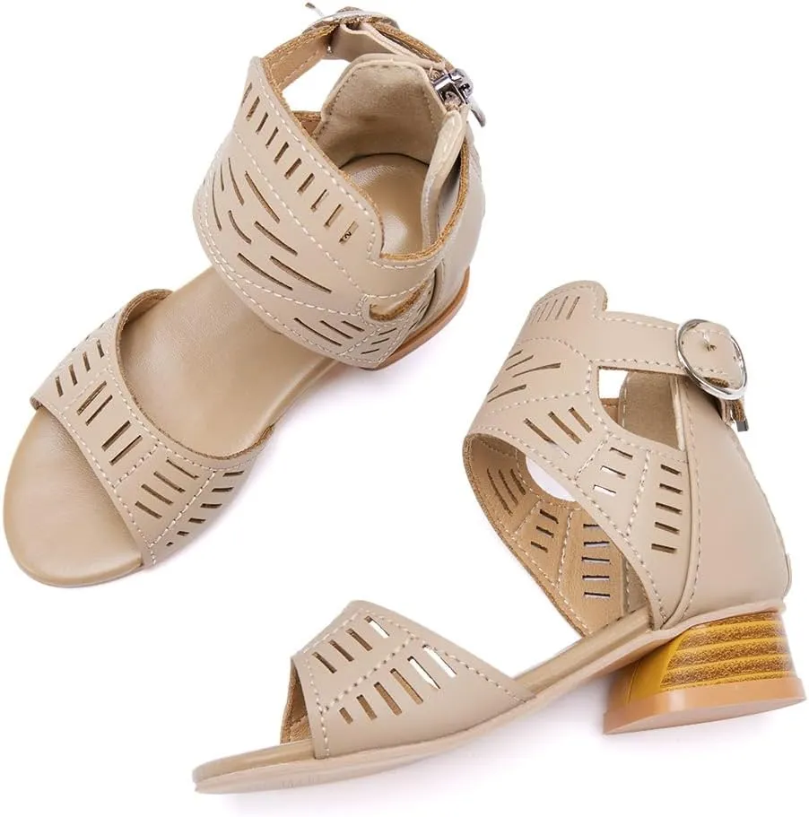 BMCiTYBM Girls Sandals Low Heels Flower Wedding Shoes Dress Pump Ankle Strap Open Toe Toddler Little Big Kids