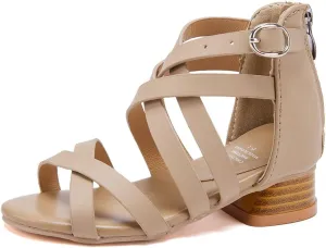 BMCiTYBM Girls Sandals Low Heels Flower Wedding Shoes Dress Pump Ankle Strap Open Toe Toddler Little Big Kids