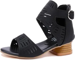 BMCiTYBM Girls Sandals Low Heels Flower Wedding Shoes Dress Pump Ankle Strap Open Toe Toddler Little Big Kids