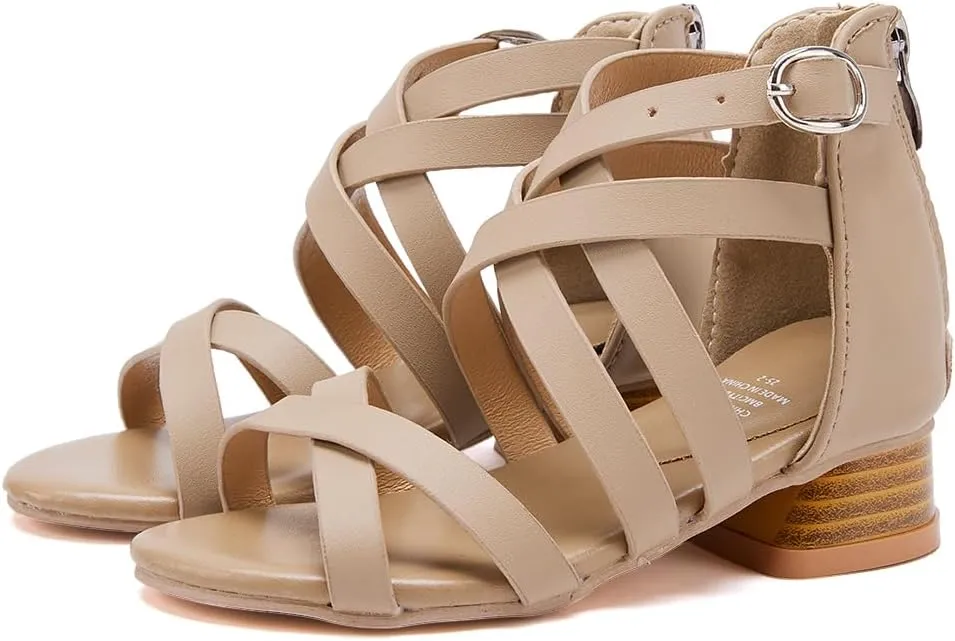 BMCiTYBM Girls Sandals Low Heels Flower Wedding Shoes Dress Pump Ankle Strap Open Toe Toddler Little Big Kids