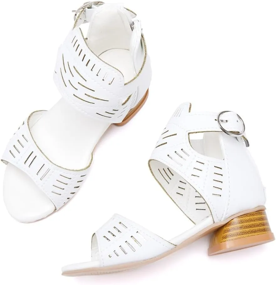 BMCiTYBM Girls Sandals Low Heels Flower Wedding Shoes Dress Pump Ankle Strap Open Toe Toddler Little Big Kids