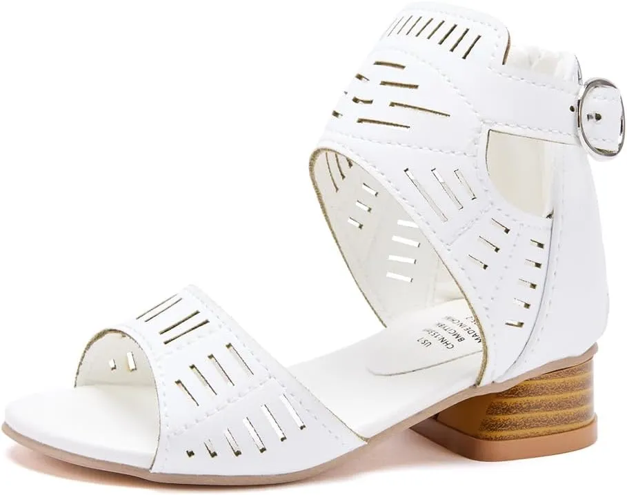 BMCiTYBM Girls Sandals Low Heels Flower Wedding Shoes Dress Pump Ankle Strap Open Toe Toddler Little Big Kids