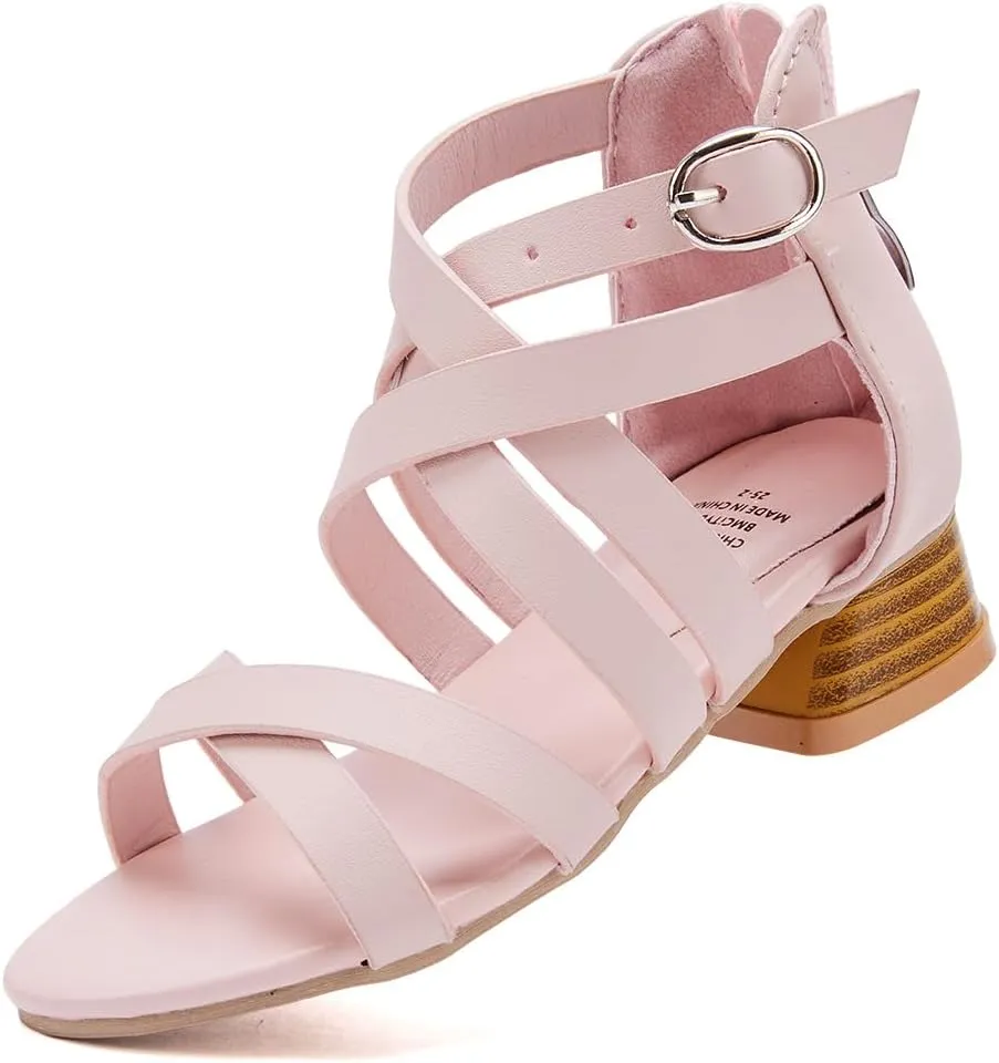 BMCiTYBM Girls Sandals Low Heels Flower Wedding Shoes Dress Pump Ankle Strap Open Toe Toddler Little Big Kids