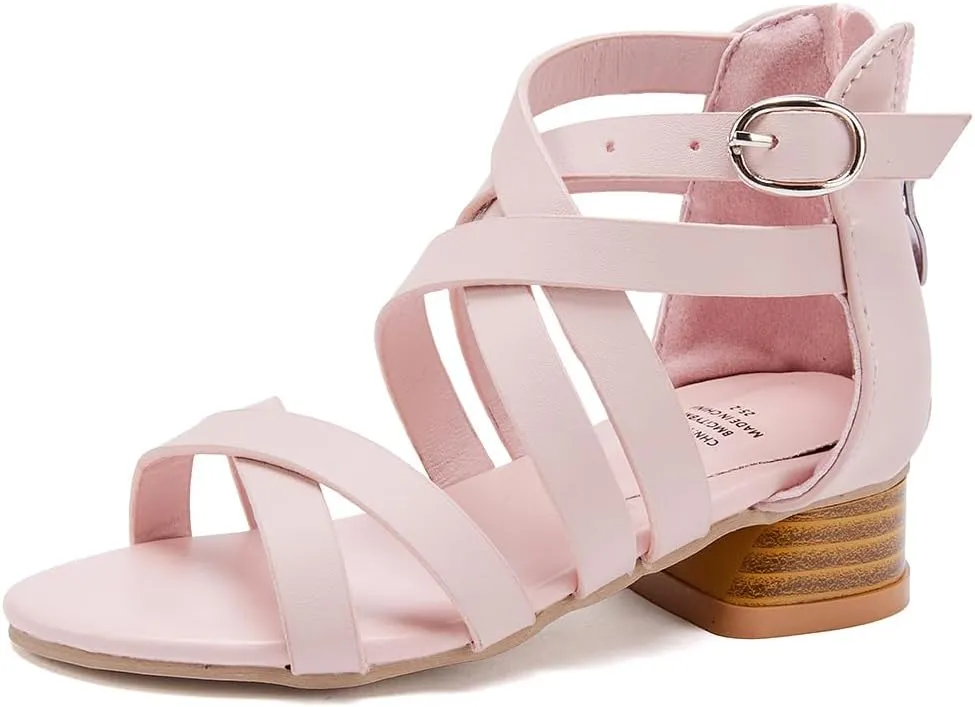 BMCiTYBM Girls Sandals Low Heels Flower Wedding Shoes Dress Pump Ankle Strap Open Toe Toddler Little Big Kids