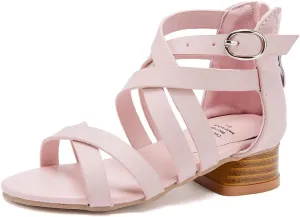 BMCiTYBM Girls Sandals Low Heels Flower Wedding Shoes Dress Pump Ankle Strap Open Toe Toddler Little Big Kids