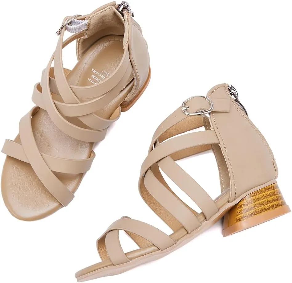 BMCiTYBM Girls Sandals Low Heels Flower Wedding Shoes Dress Pump Ankle Strap Open Toe Toddler Little Big Kids