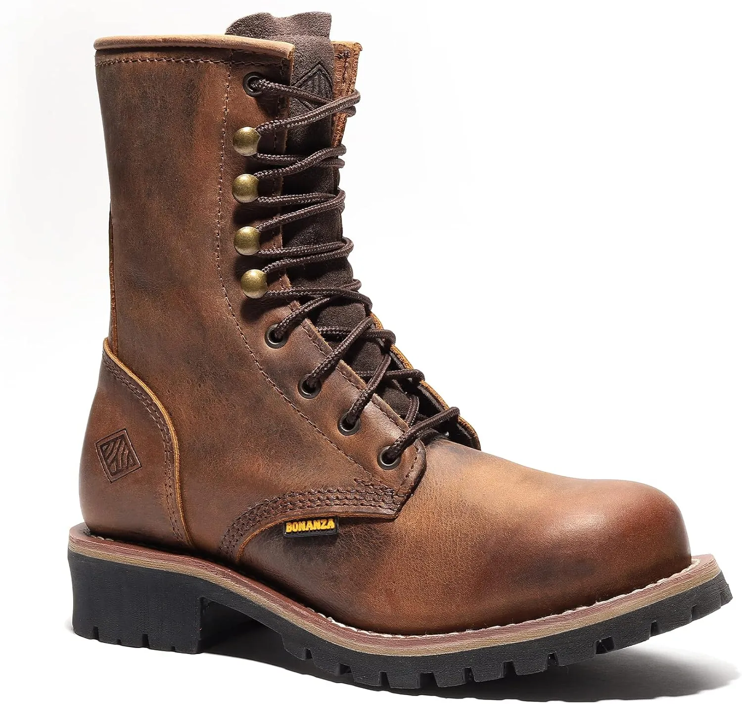 Bonanza Boots Sierra Logger 9" Work Boots for Men - Premium Leather Steel Toe Boots with Slip and Oil Resistant Rubber Outsole