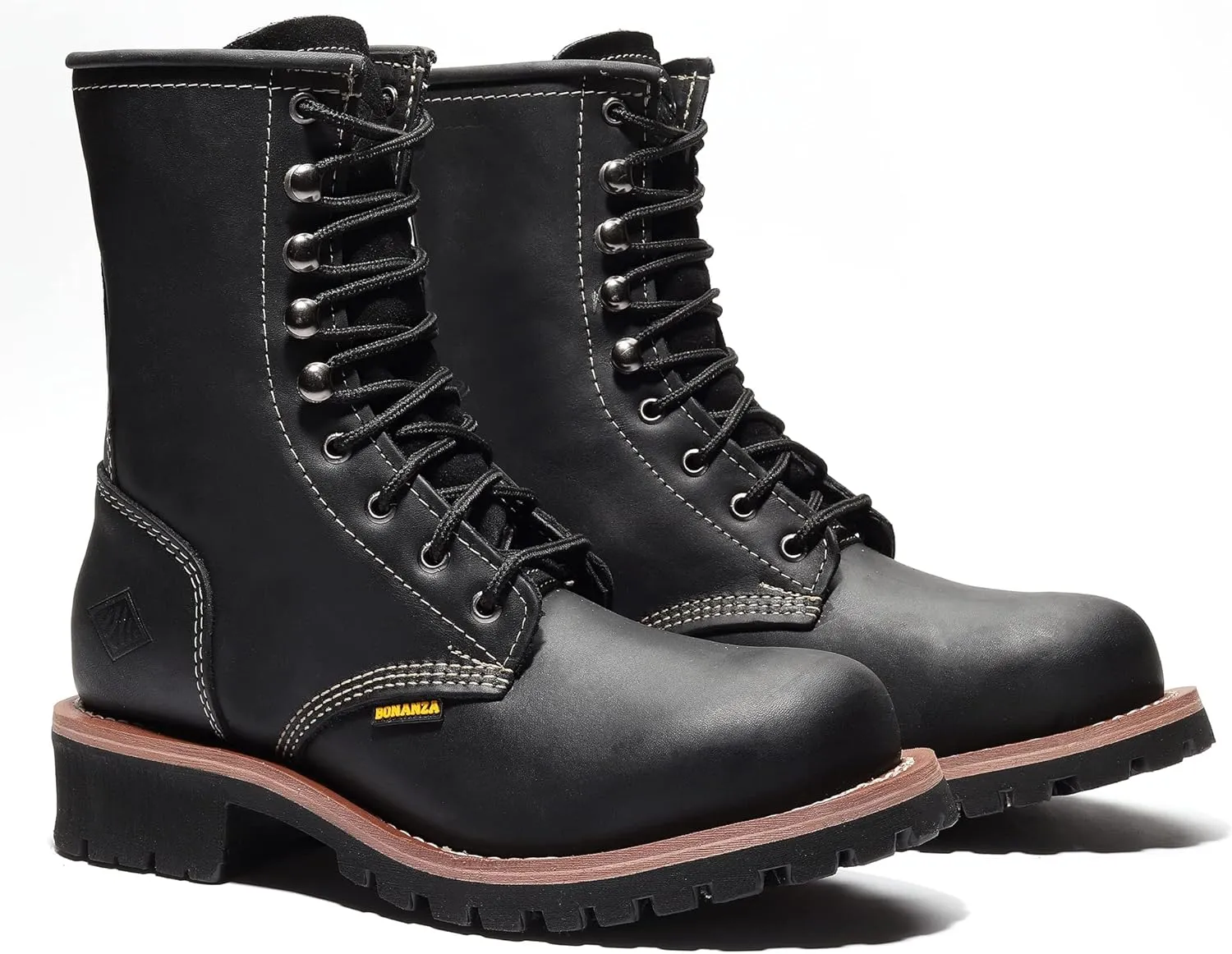 Bonanza Boots Sierra Logger 9" Work Boots for Men - Premium Leather Steel Toe Boots with Slip and Oil Resistant Rubber Outsole