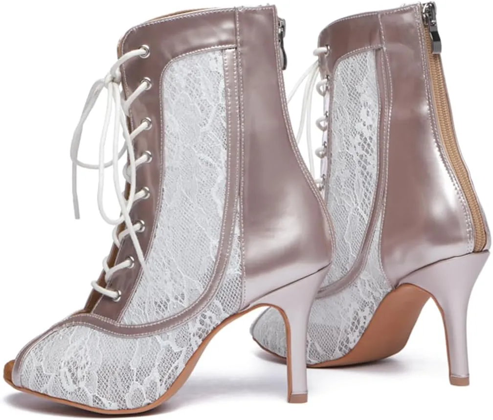 Breathable lace vamp Dance Shoes for Women Ballroom Party Bridal Wedding Stylish Dance boots