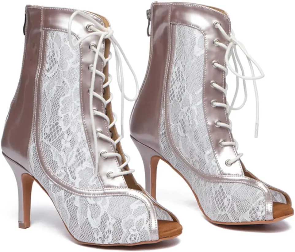 Breathable lace vamp Dance Shoes for Women Ballroom Party Bridal Wedding Stylish Dance boots