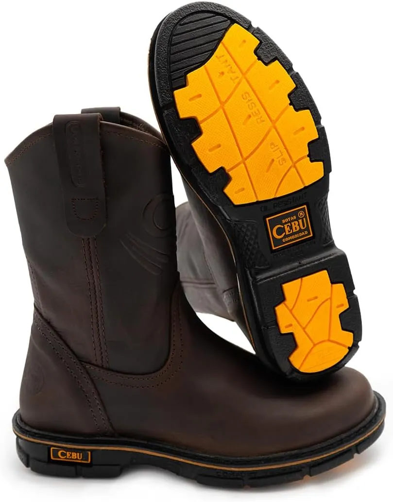 CEBU Max Steel Toe Work Boots for Men  Heavy Duty, Lightweight, Oil & Acid Resistant, Polyurethane Sole, Leather, Round Toe