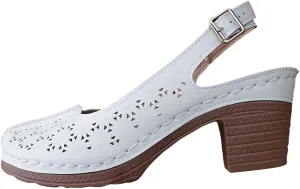 Chunky Heel Sandals for Women Closed Toe Buckle Ankle Strap Heeled Sandals Hollow Out Breathable High Heels, Summer Soft Comfortable Dress Shoes Slip On All Day Comfort