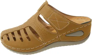 Closed Toe Sandals Women Wide Width Breathable Anti-Slip Orthopedic Sandals with Arch Support Hollow Out Platform Gladiator Buckle Strap Beach Shoes