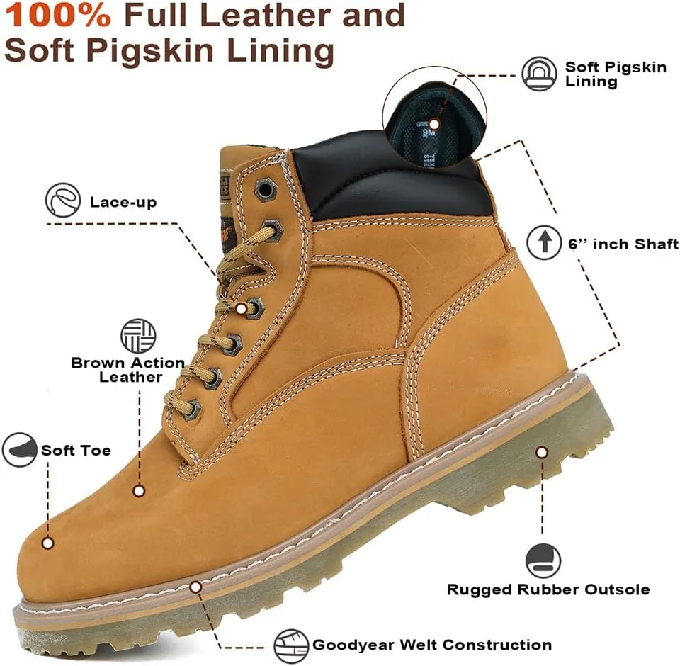 CONRAD Wheat Nubuck Work Boot Collection: Sturdy, Soft Toe, Slip-Resistant Safety Shoes for Men