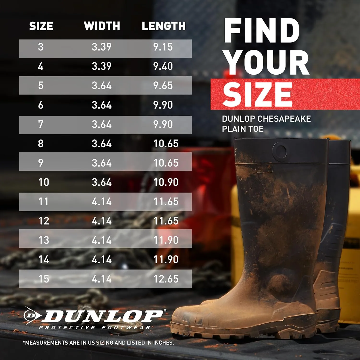 DUNLOP Protective Footwear, Chesapeake Plain Toe, 100% Waterproof, Lightweight and Durable PVC Boots, Slip Resistant, 8677577.12, Size 12 US, Black