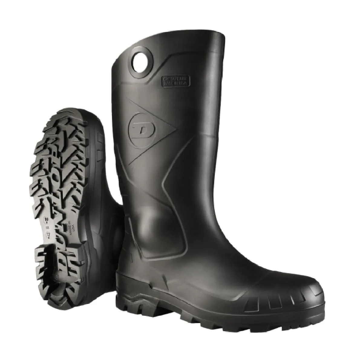 DUNLOP Protective Footwear, Chesapeake Plain Toe, 100% Waterproof, Lightweight and Durable PVC Boots, Slip Resistant, 8677577.12, Size 12 US, Black