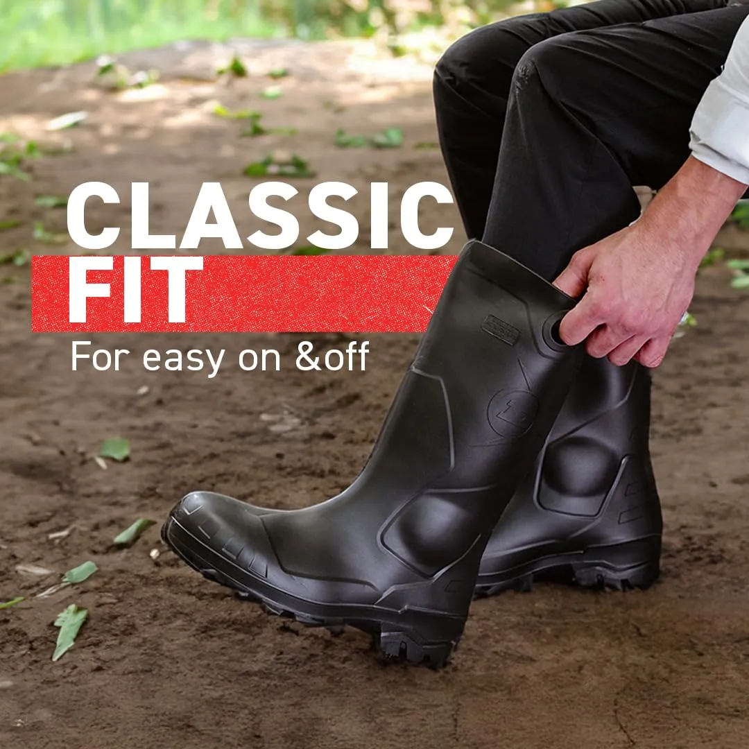 DUNLOP Protective Footwear, Chesapeake Plain Toe, 100% Waterproof, Lightweight and Durable PVC Boots, Slip Resistant, 8677577.12, Size 12 US, Black