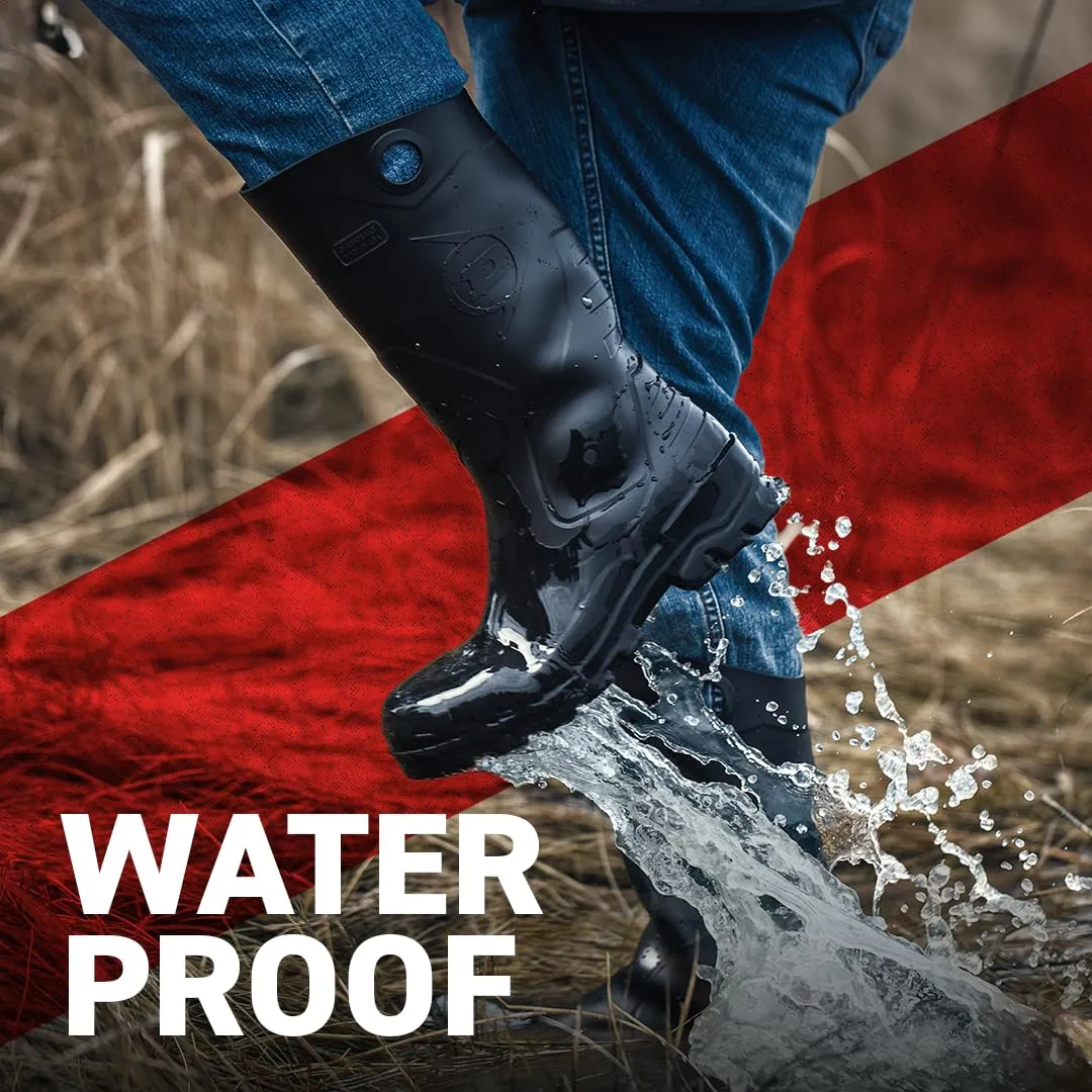 DUNLOP Protective Footwear, Chesapeake Plain Toe, 100% Waterproof, Lightweight and Durable PVC Boots, Slip Resistant, 8677577.12, Size 12 US, Black