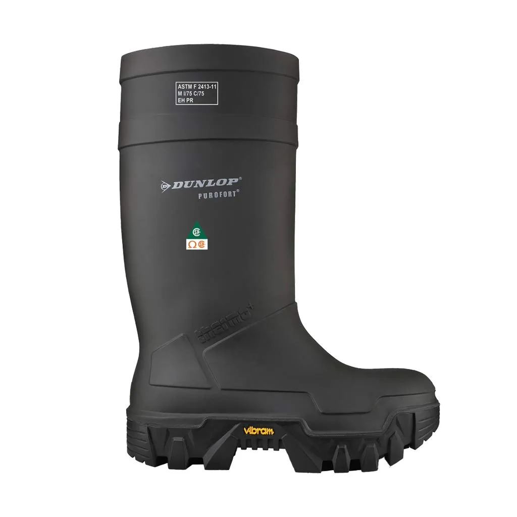 DUNLOP Protective Footwear, Explorer Full Safety with Vibram Sole, 100% Waterproof Purofort Material, Lightweight and Durable Protective Footwear, Slip-Resistant, E902033.09, Size 9 US, Black