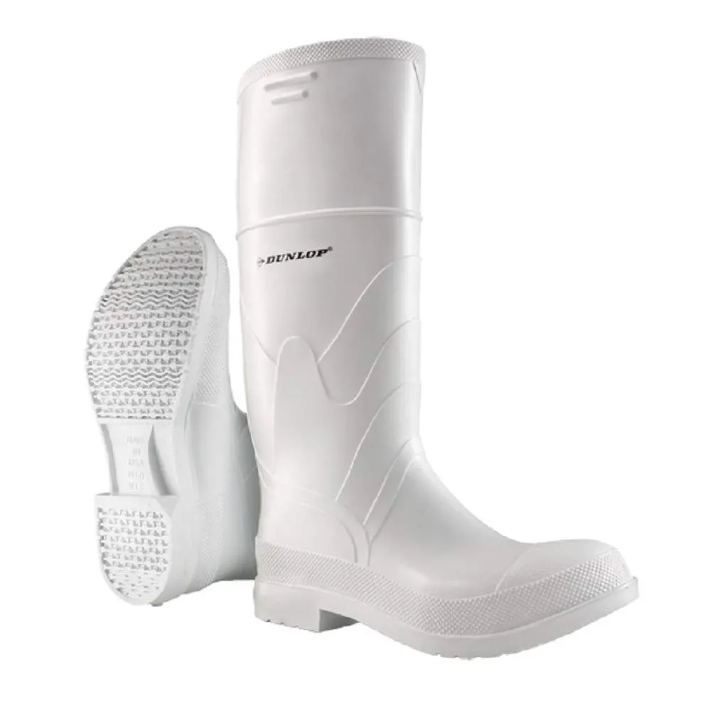 DUNLOP Protective Footwear, Plain Toe White Safety Lock, 100% Waterproof PVC, Lightweight and Durable Protective Footwear, Slip-Resistant, 8101100.13, Size 13 US