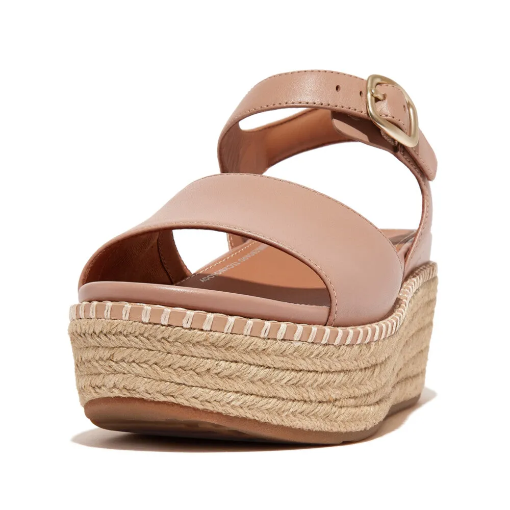 Fitflop Eloise Espadrille Leather Back Strap Wedge Sandals Beige Buff