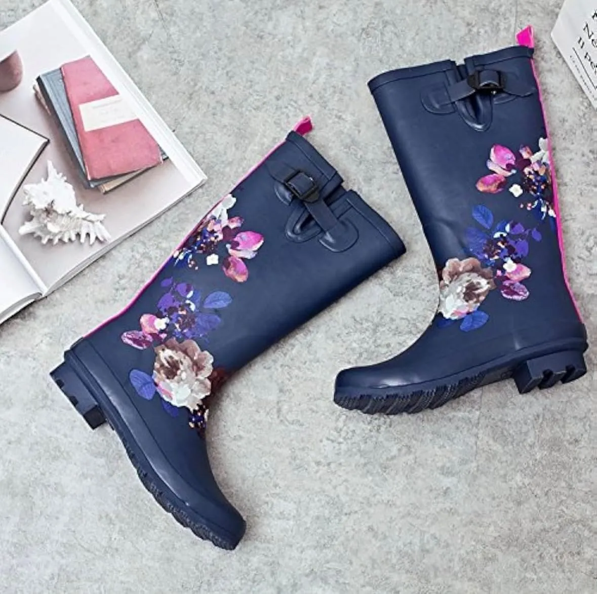 Floral Print Women's Rain Boots Waterproof, Non-Slip, Mid Calf Garden Boots for Outdoor Wear, Stylish & Comfortable Rubber Boots for Rainy Days. Sizes 6-11