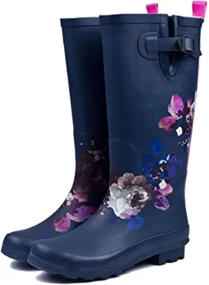 Floral Print Women's Rain Boots Waterproof, Non-Slip, Mid Calf Garden Boots for Outdoor Wear, Stylish & Comfortable Rubber Boots for Rainy Days. Sizes 6-11
