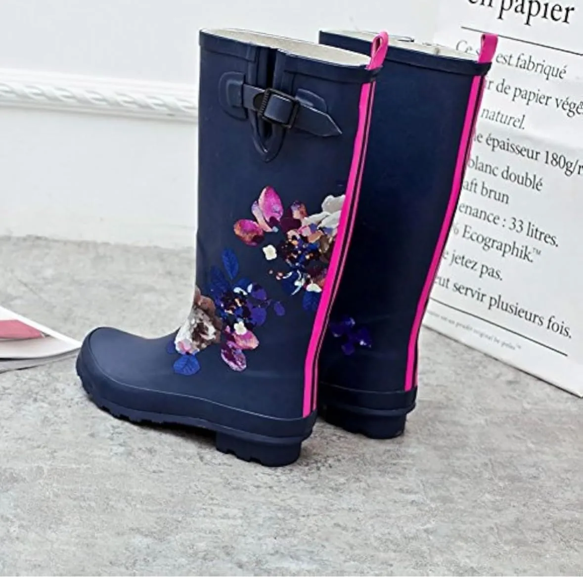 Floral Print Women's Rain Boots Waterproof, Non-Slip, Mid Calf Garden Boots for Outdoor Wear, Stylish & Comfortable Rubber Boots for Rainy Days. Sizes 6-11