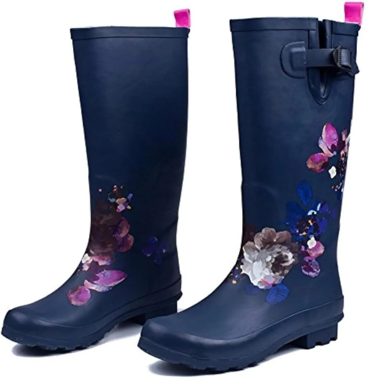 Floral Print Women's Rain Boots Waterproof, Non-Slip, Mid Calf Garden Boots for Outdoor Wear, Stylish & Comfortable Rubber Boots for Rainy Days. Sizes 6-11