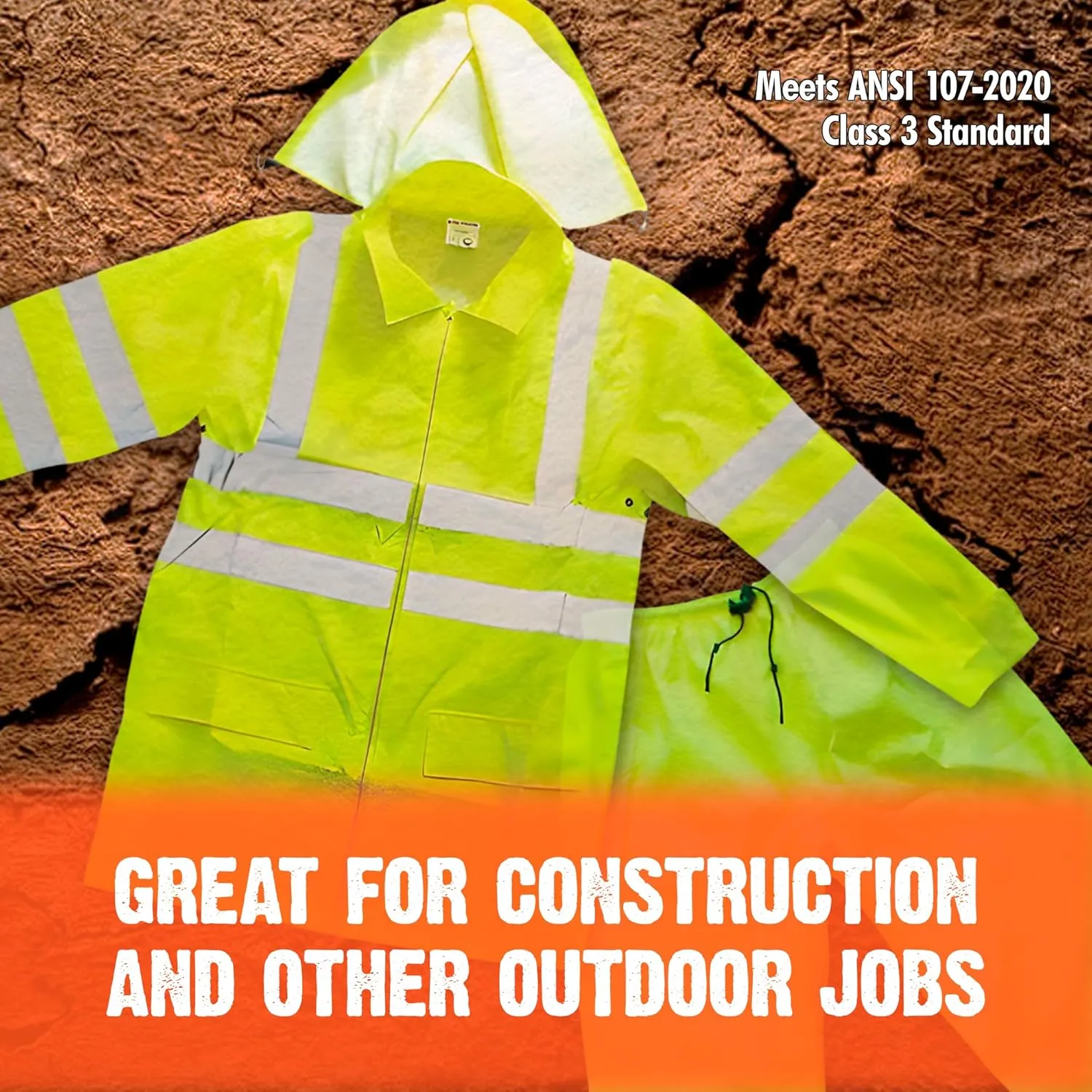 FORESTER Class 3 Hi-Vis Rain Suit - Waterproof Rain Jacket & Pants | Heavy Duty Rain Gear for Men and Women | Lightweight, Reflective Material | Medium
