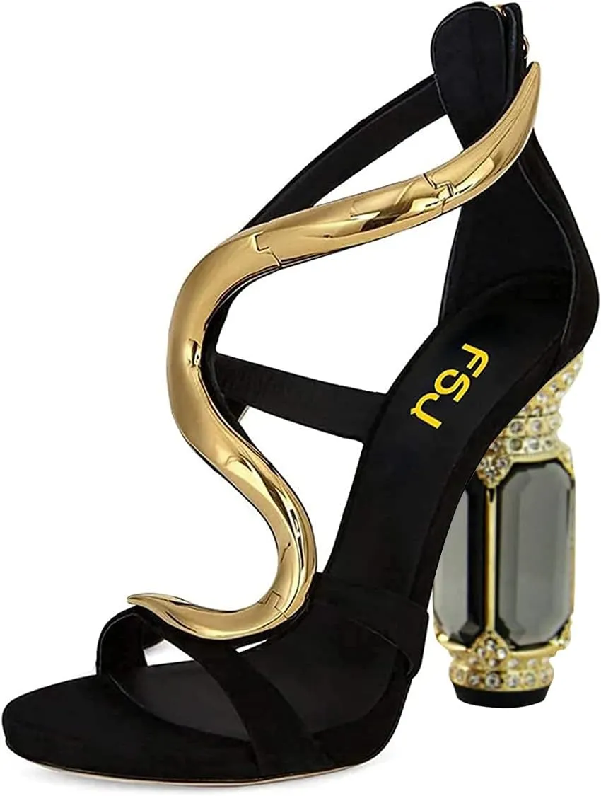 FSJ Women Open Toe Stylish Sandal Ankle Strap Chunky Block High Thick Heels Wedding Party Ballroom Prom Shoes US Size 4-15 US