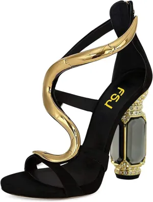 FSJ Women Open Toe Stylish Sandal Ankle Strap Chunky Block High Thick Heels Wedding Party Ballroom Prom Shoes US Size 4-15 US