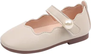 Girls Ballerina Strap Dress Ballet Flat Shoes Pearl Closed Toe Solid Mary Jane Dress Shoes for Kids Wedding Party