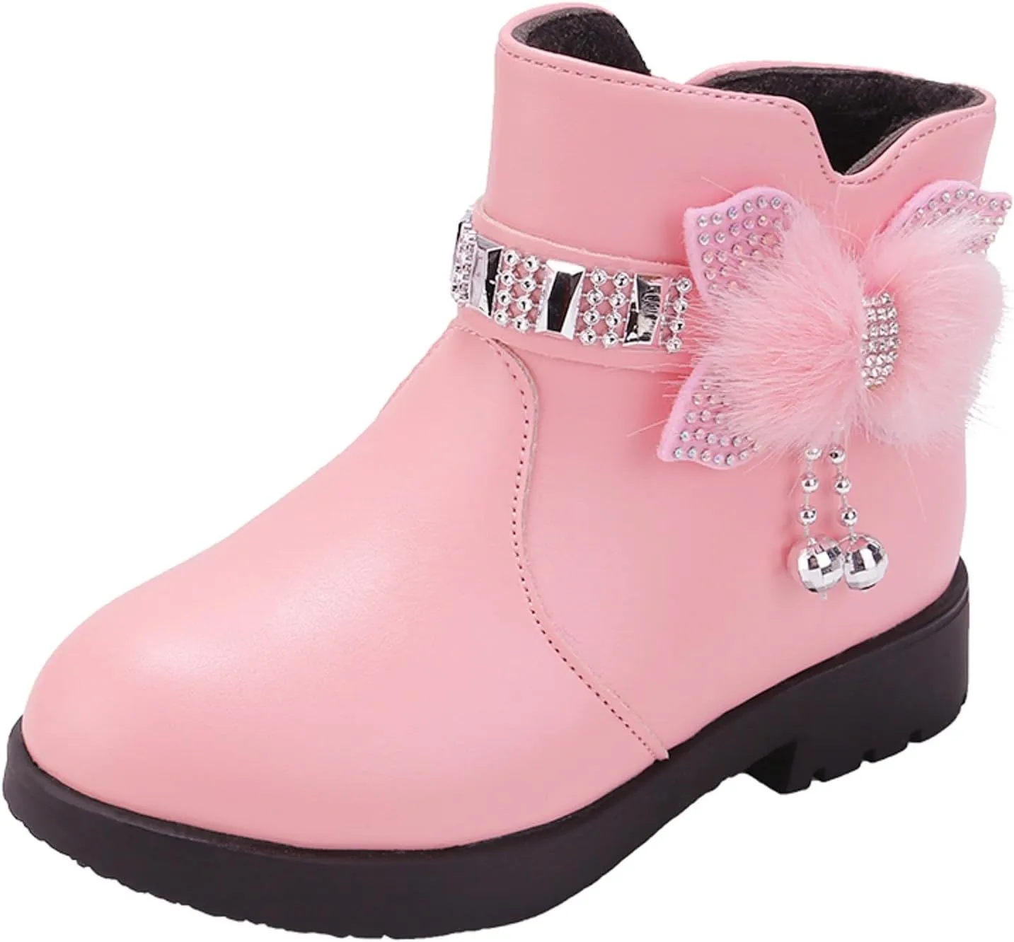 Girls Dress Boots Kids Toddler Cute Rhinestone Bowknot Princess Boots Warm Shoes Fashion Side Zipper Ankle Boots