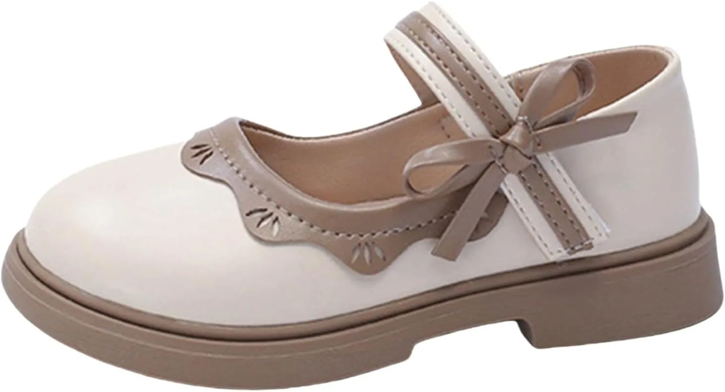 Girls Flats Mary Jane Flower Girl Dress Shoes School Wedding Party Leather Bowknot Shoes for Kids Soft Sole Sandals