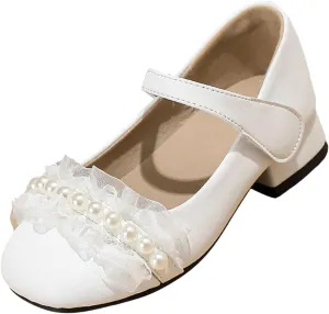 Girls Flower Sandal White Thick Heel French Mary Jane Girls High Heel Single Shoes Summer Shallow Mouth Versatile Small Leather Shoes