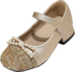 Girls Sandals Open Toe Chunky French Mary Jane Girls High Heel Princess Shoes Summer Shallow Mouth Round Head Versatile Children's Small Leather Shoes