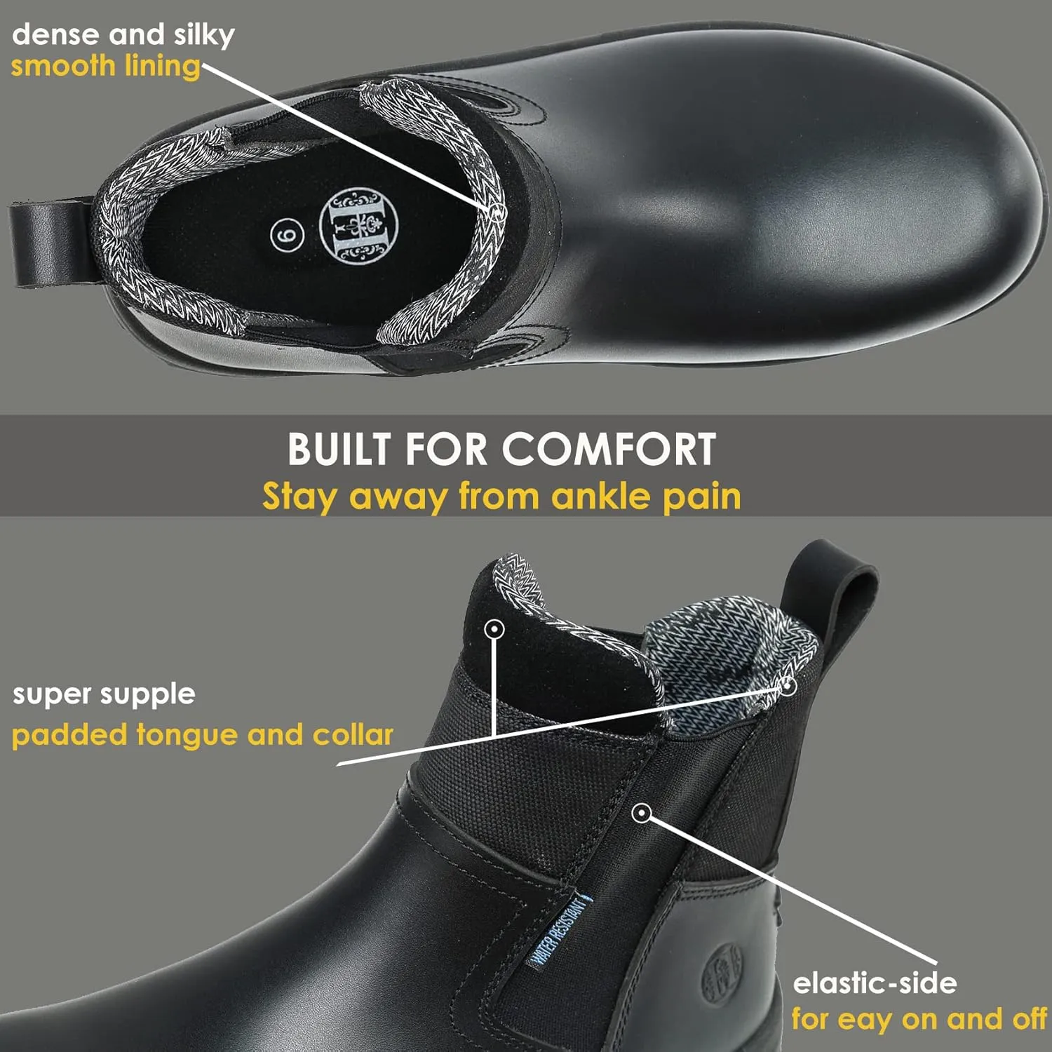 HANDPOINT Work Boots for Men - 6 Inch Soft Toe Boot, Non-Slip Anti-Fatigue Wedge Sole Shoes, Water Resistant EH Safety Boots