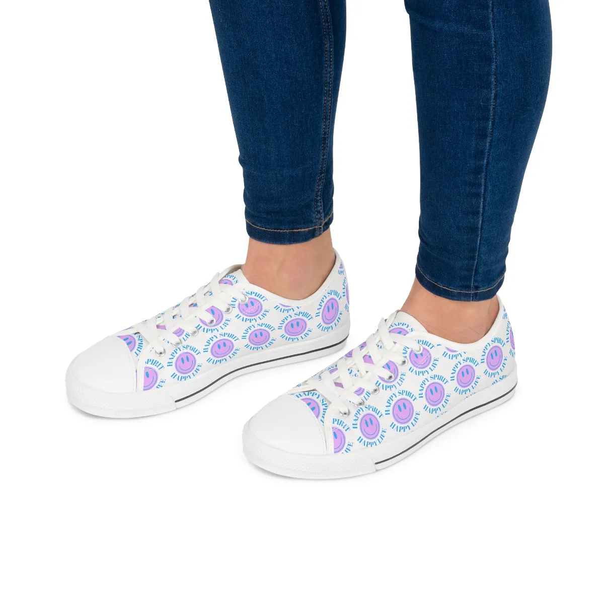 Happy Spirit Happy Life Purple Smile Sneakers, Smile Canvas Low Top Shoes for Women, Vsco Girl Shoes, Tumblr Shoes, Lavender Smile Shoes